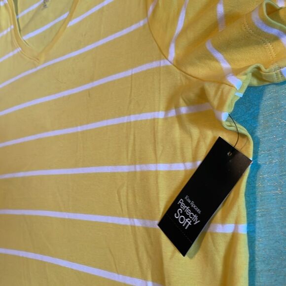 Kim Rogers XXL yellow and white stripe v-neck Perfectly Soft top New with tag - Picture 6 of 9